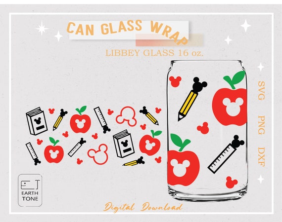 Teach Love Inspire Teacher Libbey Glass Wrap: Apple Mouse SVG PNG (Digital File)
