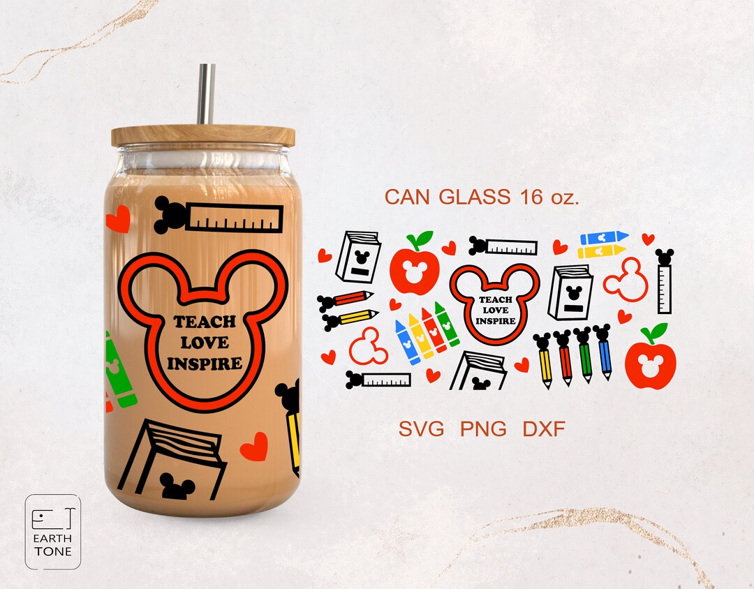 Teach Love Inspire Mouse Libbey Glass Wrap (digital Files) - Etsy