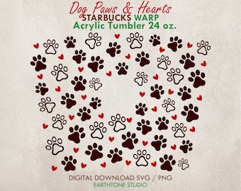 Dog Paws-Hearts cold cup SVG, Heart svg, full wrap for Acrylic Tumbler 24oz, svg, png file for Cricut, digital download, cut file