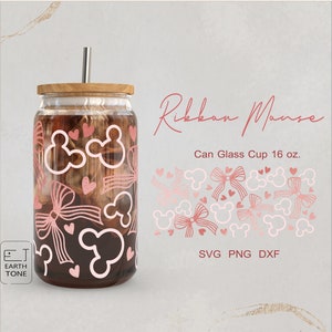 Mouse Bow Glass Can Wrap: Coquette Pink Ribbon SVG (Digital Files)