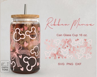 Mouse Bow Coquette Love Heart Glass Can Wrap: 16oz SVG PNG DXF File