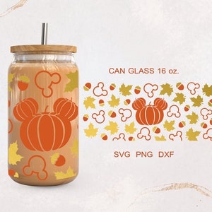 Pumpkin cute Mouse Autumn fall season beer can glass Fall full wrap for Libbey Glass 16oz PNG, DFX, SVG file for Cricut, digital files
