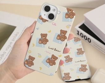 Luck Bear Cute iPhone Case iPhone 15 14 13 12 11 X Xs Max Xr Pro Shell Case iPhone 15 14 13 Pro Plus Pro Max Case Unique Art iPhone Cover