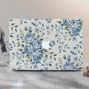 Light Blue Retro Floral MacBook Case Macbook Pro 13 A2338 Macbook M2 Air 13 A2681 Pro 14 A3112 Pro 15/16 Inch Mac Air 15 Unique Laptop Case