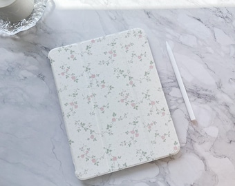 Hübsche Blumen auf hellrosa floralen iPad Hülle, iPad Air 5 iPad 10 10.9 Zoll 2022 iPad Pro 12.9'' 2021 Pro 11 Zoll 2022 iPad mini 6 case, iPad cover