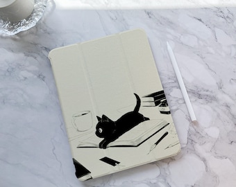 Cat lying on book iPad Case, iPad Air 5 iPad 10 10.9" 2022 iPad Pro 12.9'' 2021 Pro 11" 2022 iPad mini 6 case, iPad 9/8/7, Cute iPad cover