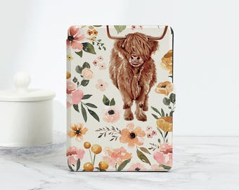 Etui na Kindle'a z motywem krowy w kwiatach, etui na Kindle Paperwhite 11. i 12. o przekątnej 6,8'' i 7'', spersonalizowany prezent dla miłośników książek, pasuje do Paperwhite, Kobo