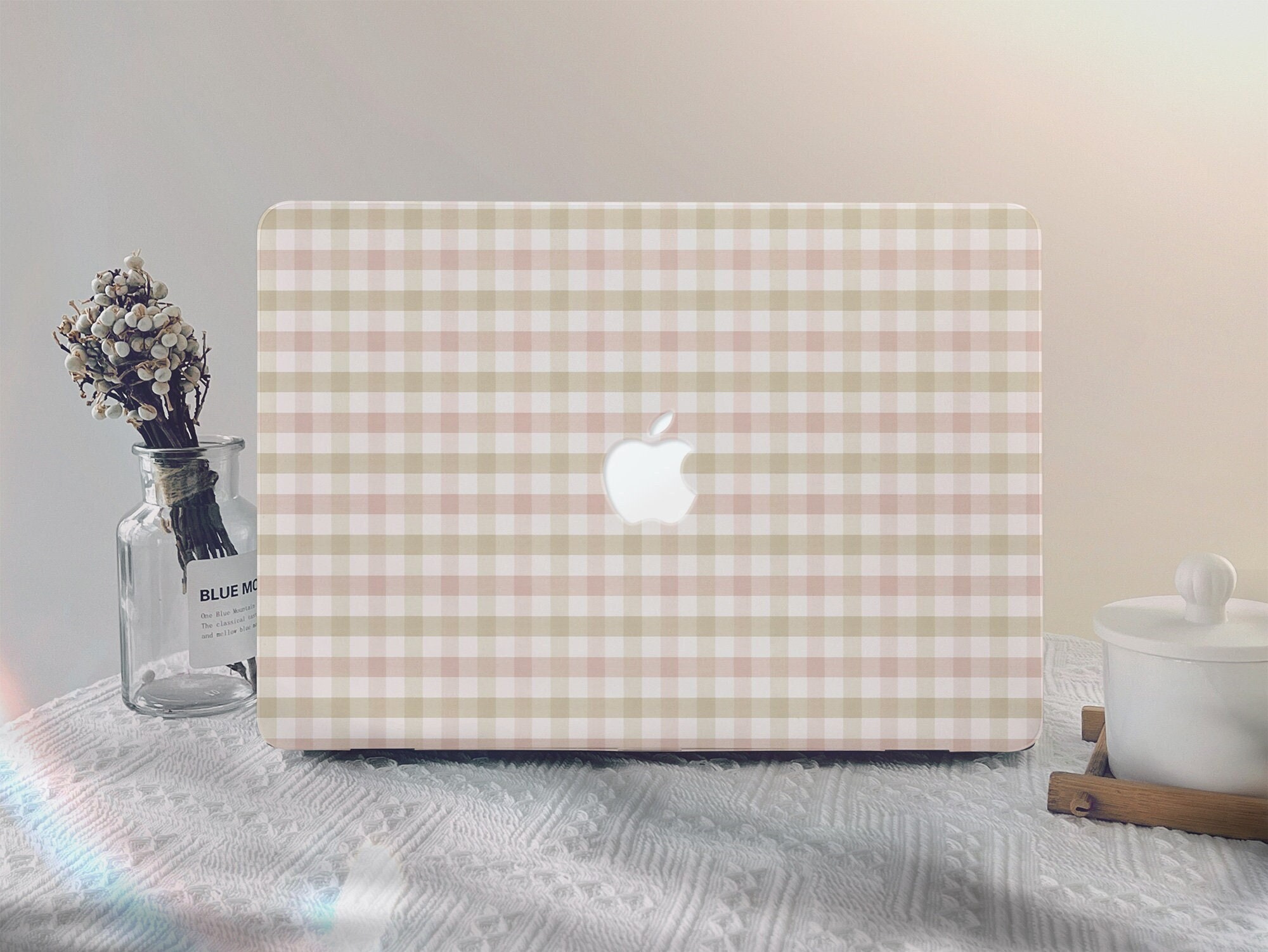 Kawaii roze retro geruite MacBook-hoes eenvoudige nieuwe MacBook