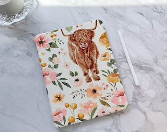 Cow In Flower Painting iPad Case For 9.7'' 10.2'' 11'' 12.9'' Inch iPad Pro iPad 10 iPad Air 1 2 3 4 5 iPad Mini 2022 2021 2020 iPad Cover