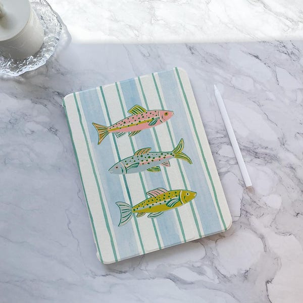 Capa para iPad Cute Fish, iPad Air 2025, iPad 10 10.9", 2022, iPad 11 Pro 12.9", 2021, iPad Pro, iPad mini 6, iPad 9/8, 10.2", capa para iPad