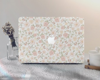 Elegant Flowers on Light Pink Floral MacBook Case for New MacBook M1 M2 Air 13 A2681, A2337, A2338, Pro 13 14 16, 2022 2021 2020 Laptop Case