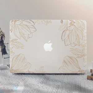 Gold line flowers MacBook Case macbook pro 13 2020 macbook air 13 2022 macbook pro 14 2021 2024 macbook Pro 15/16 inch M2 M3 laptop case