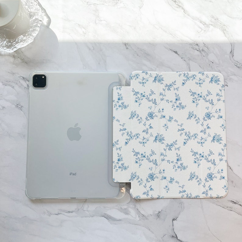 Pretty flowers on light blue floral iPad case, iPad Air 5 iPad 10 10.9 2022 iPad Pro 12.9'' 2021 Pro 11 2022 iPad mini 6 case, iPad cover image 3