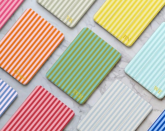Personalized Stripe iPad Case with Pencil Holder, Fits iPad Air 7/6, iPad Pro 11/13, iPad 11/10/9, Initials iPad Mini 6/7 Aesthetic Cover