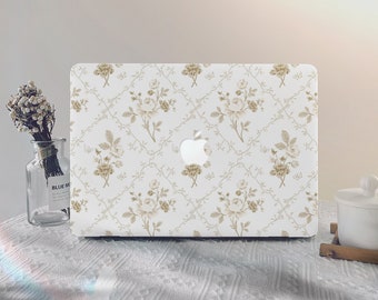 White Elegant Flowers MacBook Case Macbook Pro 13 A2338 Macbook M4 Air 13 A3240 Pro 14 A2779 2022 Pro 13/15/16 Inch Unique Art Laptop Case