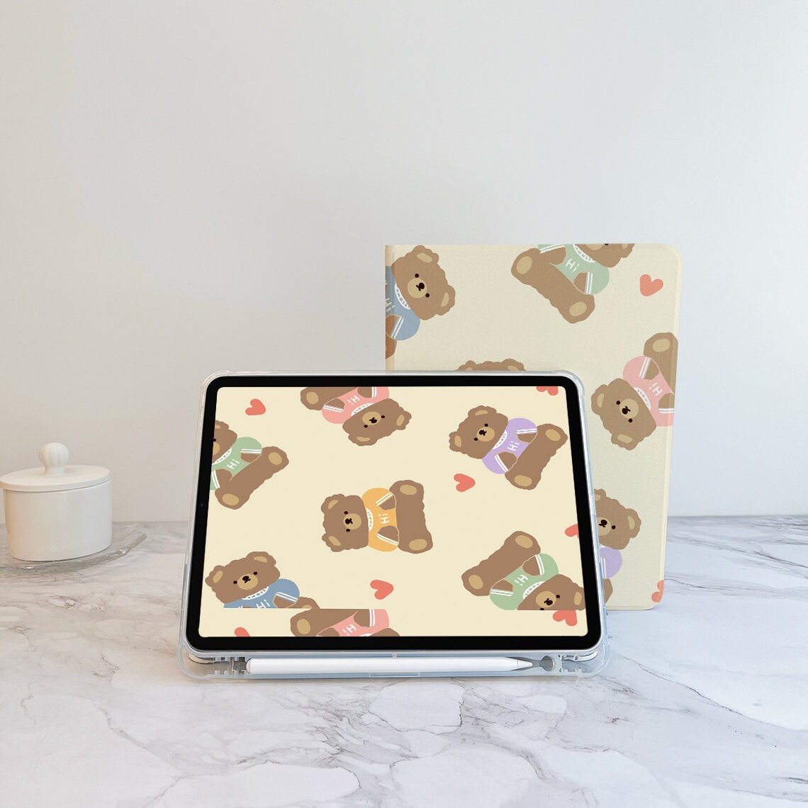 かわいい茶色のクマのiPadケース、新しいiPad Air 4 5 6 iPad 10 10.9