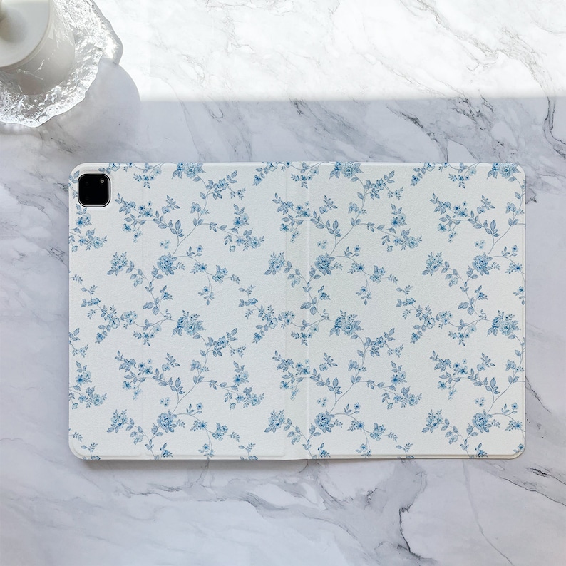 Pretty flowers on light blue floral iPad case, iPad Air 5 iPad 10 10.9 2022 iPad Pro 12.9'' 2021 Pro 11 2022 iPad mini 6 case, iPad cover image 4