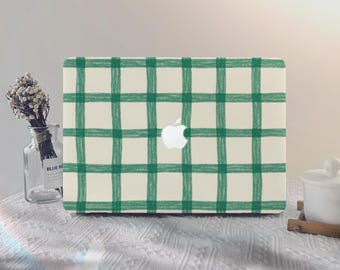 Green Plaid Hard MacBook Case: Protective Laptop Cover