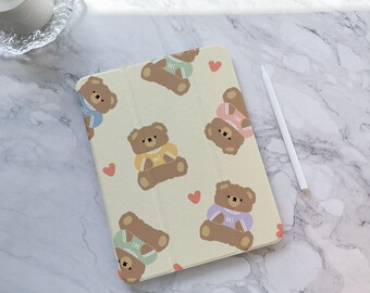 Süße Braunbär iPad Hülle, neue iPad Air 4 5 6 iPad 10 10.9 Zoll 2022 iPad Pro 12.9 '' 2021 Pro 11 13 '' 2024 iPad mini 6, iPad Cover Geschenk