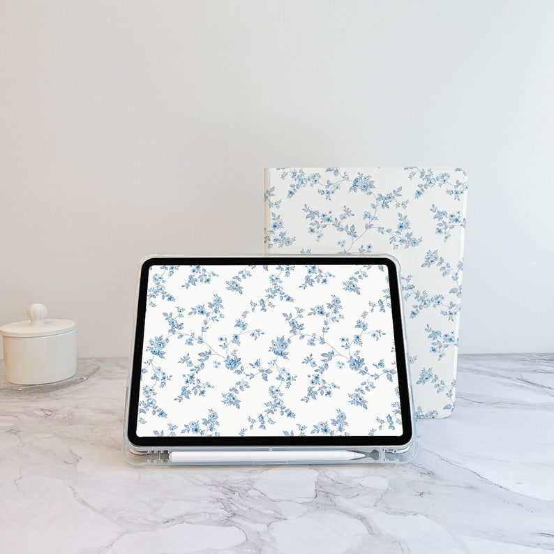 Pretty flowers on light blue floral iPad case, iPad Air 5 iPad 10 10.9 2022 iPad Pro 12.9'' 2021 Pro 11 2022 iPad mini 6 case, iPad cover image 5