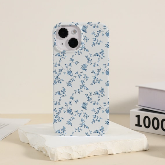 Light Blue Floral iPhone Case iPhone 17 16 15 14 13 12 11 X SE Xr Pro Case iPhone Plus Pro Max iPhone 16e Case Unique Aesthetic iPhone Cover