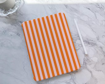 Etui ochronne ze skóry PU na iPada w pomarańczowe paski z miejscem na ołówek do iPada Air 7/6 11"13", iPada 10/9, iPada Pro 11"13", iPada Mini 6/7