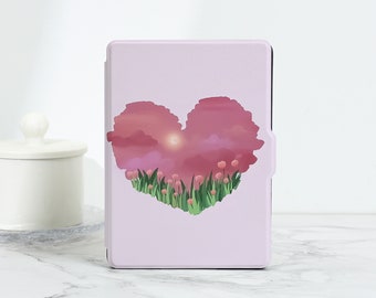 Lighte Pink Floral Heart Kindle Case, Custom Kindle Case for Kindle Paperwhite 1/2/3/4, Kindle 2021 2022, Kindle 10th 11th Generation Case
