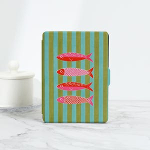Green Stripe Fish Kobo/Kindle-hoes, Kindle Paperwhite 10e 11e 12e 6&#39;&#39; 6,8&#39;&#39; 7&#39;&#39;-hoes, Kindle Colorsoft 2024, Kobo Clara-hoes, Kindle-hoes