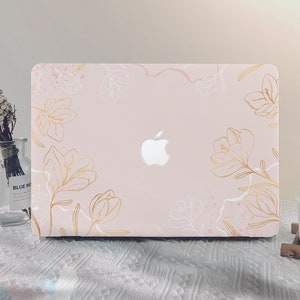 Gold line flowers MacBook Case macbook pro 13 2020 macbook air 13 2020 macbook pro 14 2021 macbook Pro 15/16 inch laptop case