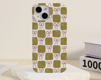 Checkerboard iPhone Case iPhone 15 14 13 12 11 X Xs Max Xr Pro Case iPhone 15 14 Plus Pro Max iPhone Case Unique Bow Knot Decor iPhone Cover