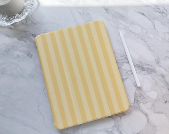 Retro Yellow Stripe iPad Cover for iPad Air 7/6, iPad Pro 11/13, iPad 11/10/9/8, iPad Mini 6/7, Flip Style PU Leather iPad Case