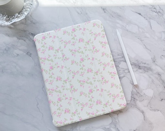 Bonitas flores en funda floral rosa claro para iPad, iPad Air 5 iPad 10 10.9" 2022 iPad Pro 12.9'' 2021 Pro 11" 2022 iPad mini 6 funda, funda para iPad