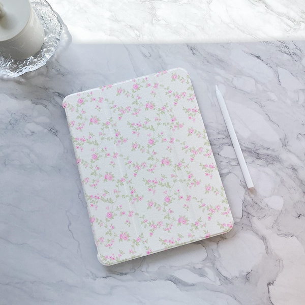 Hübsche Blumen auf hellrosa iPad Air 5 iPad 10 10.9 Zoll 2022 iPad Pro 12.9'' 2021 Pro 11 Zoll 2022 iPad mini 6 case, iPad Cover