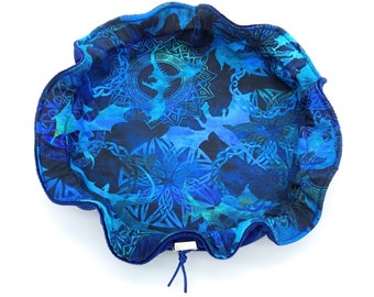 Cloth Rolling Tray Dice Bag, Flying Fantasy Blue Dragon Shadow Pattern, Velvet Fabric with Metal Clasp and Drawstring Cord