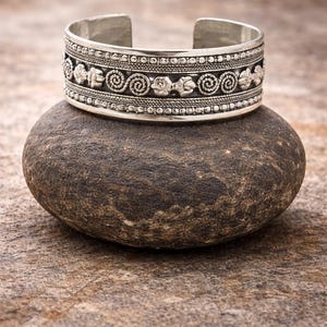 Large Boho Silver Bracelet Bangle, Tibetan silver, Nepalese Bracelet, Tribal Ethnic Open Cuff Bracelet, Boho Style, Gift For Him