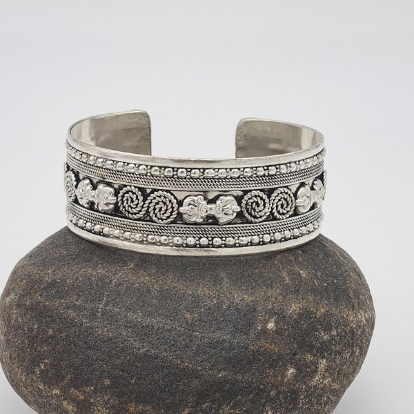 Large Boho Silver Bracelet Bangle, Tibetan silver, Nepalese Bracelet, Tribal Ethnic Open Cuff Bracelet, Boho Style, Gift For Him