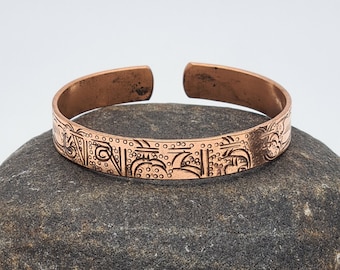 Ethnic Boho Pure Copper Bracelet, Engraved Mantra Saying, Nepalese Bangle,  Open Cuff Bracelet, Ethnic Jewelry