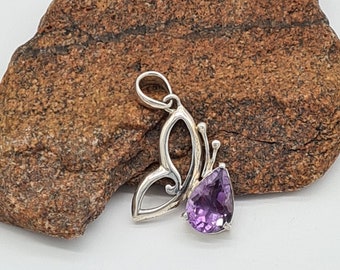 Pendentif Papillon & Améthyste En Argent Avec Chaîne - Bijou Neuf étiqueté - Envoi Rapide De France