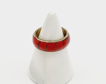 Anillo nepalí de esmalte rojo, anillo tradicional nepalí hecho a mano, joyería llamativa estilo boho, anillo étnico ajustable, joyería del Himalaya.