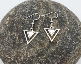 Triangle Dangle Earrings, Geometric Shape Ethnic Bohemian Earrings, Silver Triangle Earrings, Boho Statement Earrings,