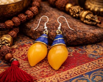 Ethnic Yellow Shell Earrings, Bohemian Nepalese Jewellery, Boho Hippie Style, Made in Nepal, Gift for Women