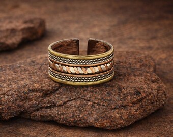 Viking Celtic Ring, Copper Brass, One Size, Bohemian Ethnic Jewellery, Boho Hippie Style, Gift for Men, Gift for Women