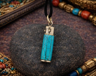 Cylinder Prayer Box Pendant,  Turquoise Tube Pendant, Secret Box, Nepalese Jewellery, Ethnic Pendant, Gift for Men