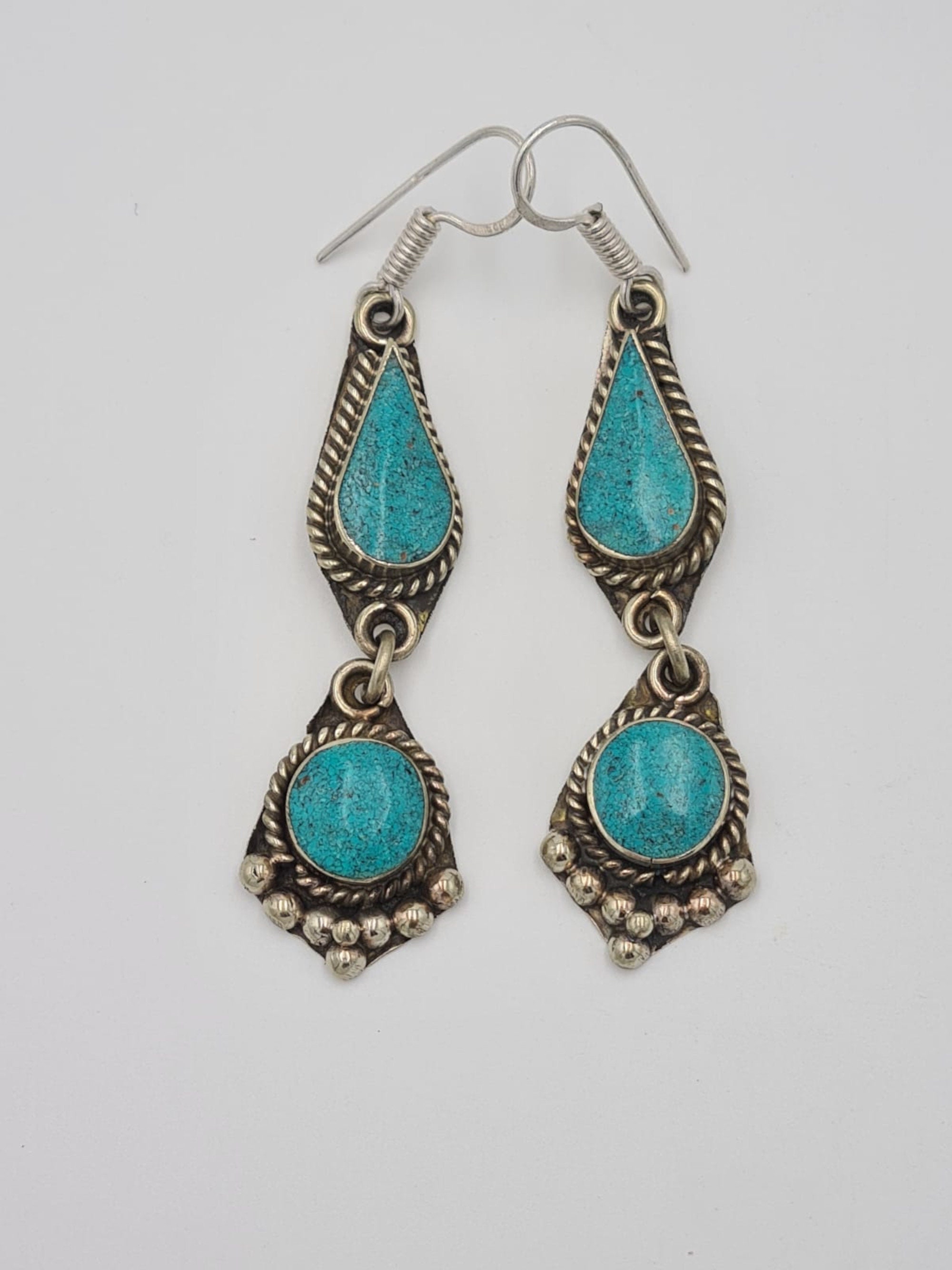 Bohemian Turquoise Lapiz Coral Earrings Coral Dangle | Etsy