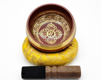 Handmade Tibetan Brown Singing Bowl Set – 4.25" Nepal Meditation Bowl, Mindfulness & Yoga Gift