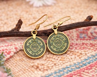 Gold Plated Coin Earrings, Retro Coin Earrings, Retro Bohemian Dangle Earrings, Tribal Statement Earrings, Gift For Her