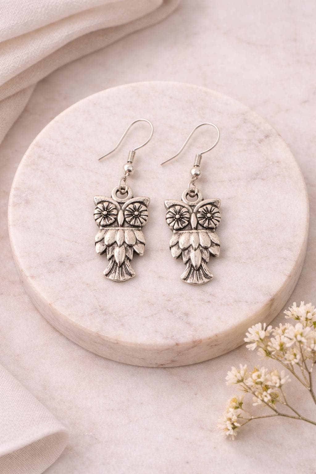Silver Owl Drop Earrings &ndash; Boho Animal Dangle Earrings, Cute Owl Jewellery, Nature Inspired Gi