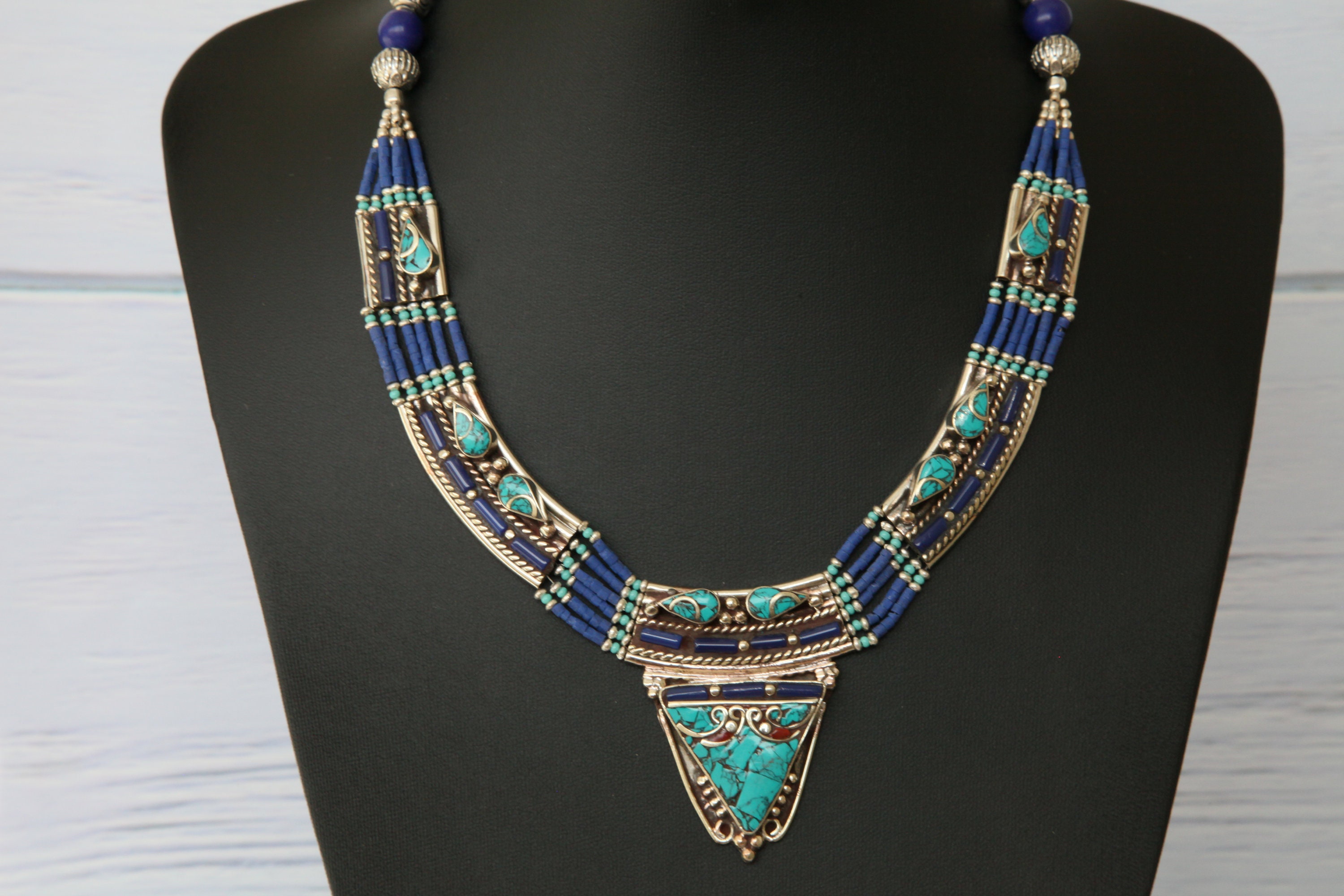 Bohemian Lapiz Lazuli Necklace Nepalese Ethnic Tribal | Etsy