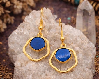 Geometric Blue Earrings, Ellipse Dangle, Colourful Bohemian Earrings, Stainless Steel Hooks, Statement Earrings