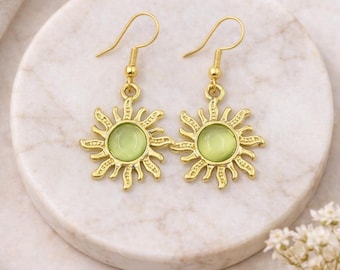 Gold Sun Ohrringe, himmlische Ohrringe, baumeln Ohrringe, Boho Statement Ohrringe, lustige Ohrringe, Geschenke für sie
